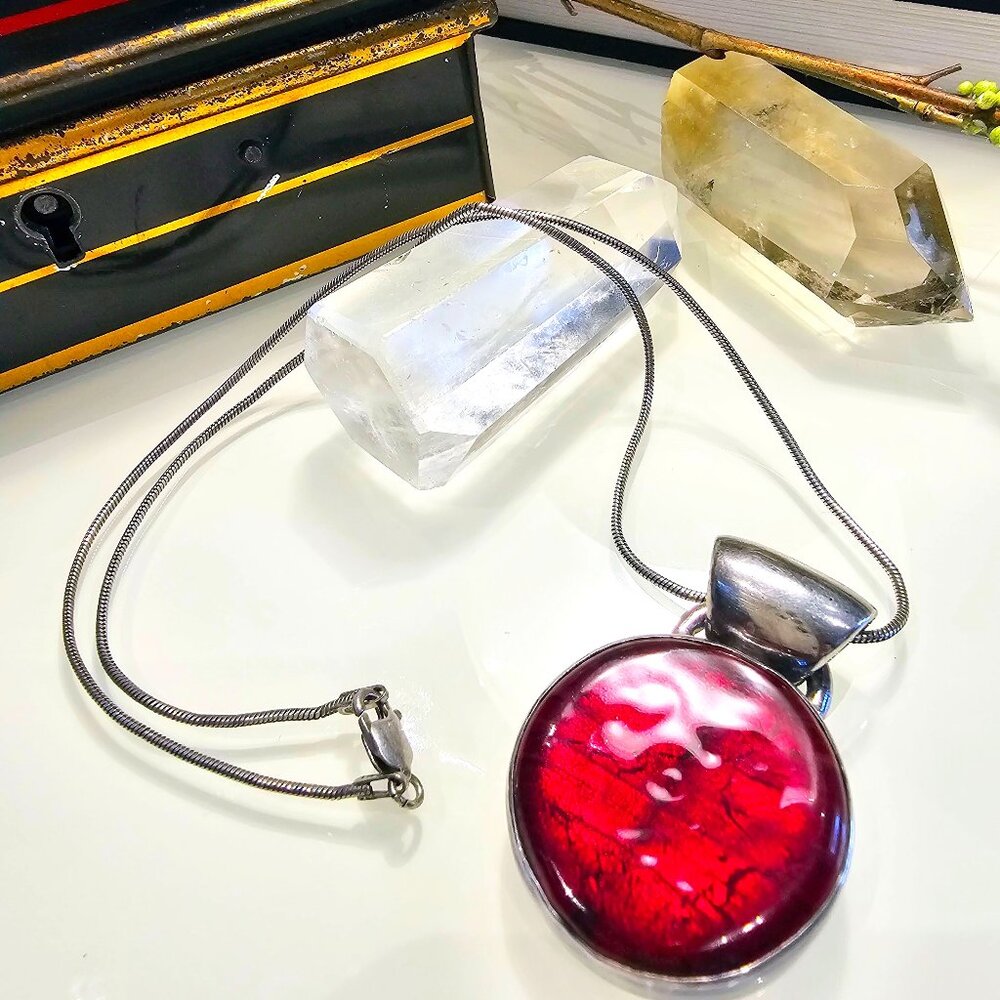Luscious Vintage Ruby Red Murano Glass Pendant, Made in Venice